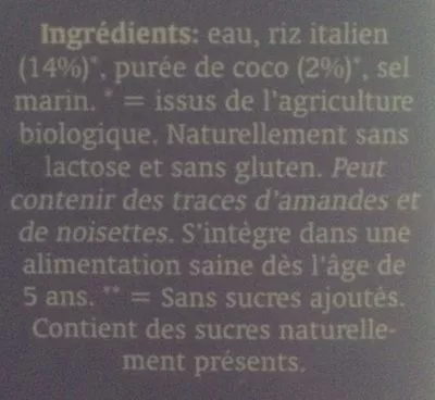 Lista de ingredientes del producto Royal Green Rice and C. nut Drink Royal Green 