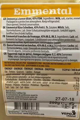 Lista de ingredientes del producto Emmental  