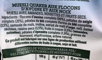 Lista de ingredientes del producto Quaker Havermout Muesli Noten Quaker 450 g