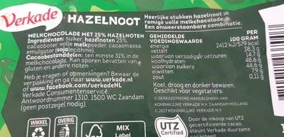 Lista de ingredientes del producto KNAPPERIGE HAZELNOOT Verkade 