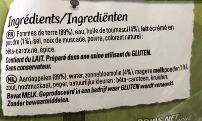 Lista de ingredientes del producto Purée de pommes de terre surgelée McCain 750 g