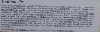 Lista de ingredientes del producto Original Bun's Raclette McCain 400 g