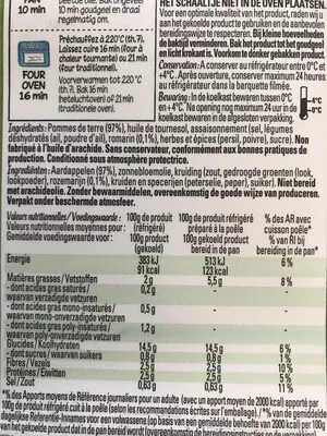 Lista de ingredientes del producto Demi grenailles romarin Mac Cain 400gr