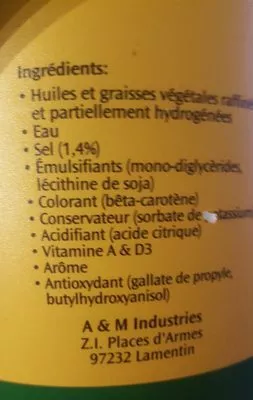 Lista de ingredientes del producto Margarine  