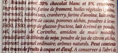 Lista de ingredientes del producto Merba Cookies White Chocolate And Cranberry Merba 200 g e