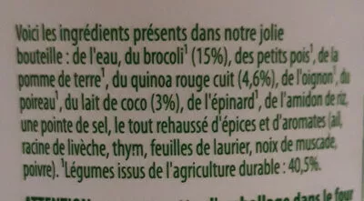 Lista de ingredientes del producto Super soupe brocolis quinoa rouge lait de coco Knorr 450 ml