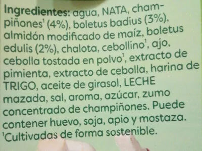 Lista de ingredientes del producto Crema de setas del bosque con champiñones Knorr 