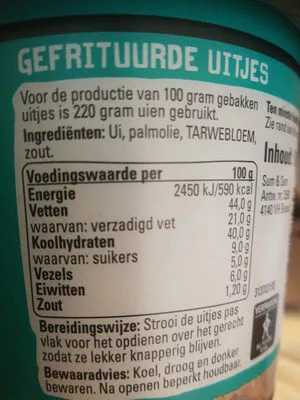 Lista de ingredientes del producto gebakken uitjes Sum & Sam 100 g