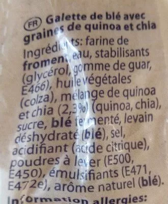 Lista de ingredientes del producto Wraps quinoa et chia  