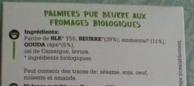 Lista de ingredientes del producto Palmiers feuilletés au fromage  