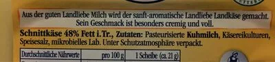 Lista de ingredientes del producto Landkäse sanft-aromatisch Gouda Landliebe 150 g