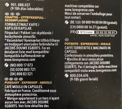 Lista de ingredientes del producto Dosette Espresso L'or 40 capsules