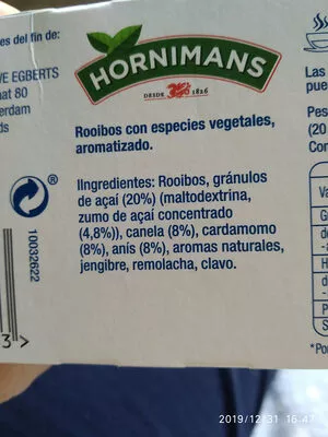 Lista de ingredientes del producto Infusion Hornimans 30 g