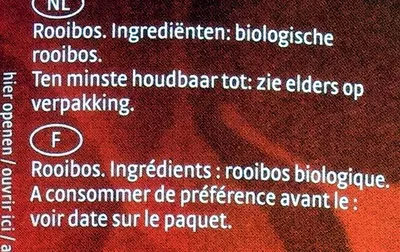 Lista de ingredientes del producto Rooibos - biologique Simon Levelt 44g (22 sachets)