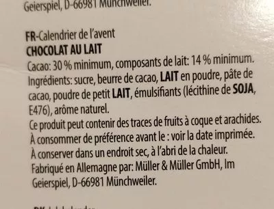 Lista de ingredientes del producto Calendrier de l'avent  