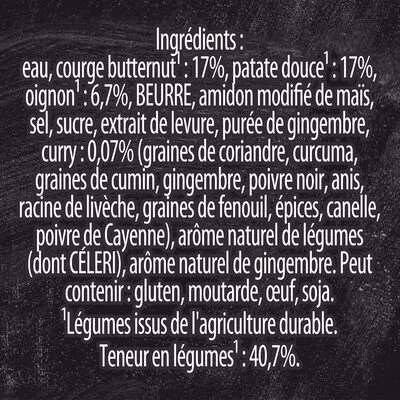 Lista de ingredientes del producto Knorr Saveurs d'Exception Soupe Butternut Curry 50cl knorr 500 ml