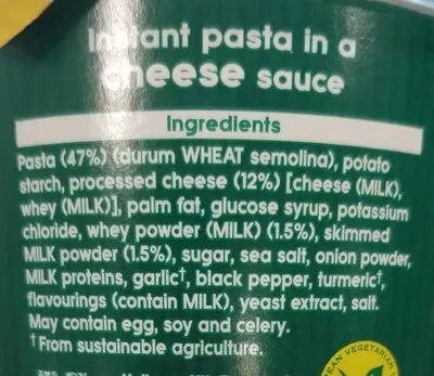 Lista de ingredientes del producto Pot Pasta Macaroni Cheese Pot Pasta, Unilever, Pot Noodle 62 g