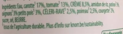 Lista de ingredientes del producto Delice de légumes Knoor 450ml