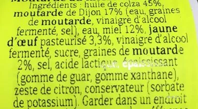 Lista de ingredientes del producto Honey Mustard Cold Sauce Hellmann's 190 g