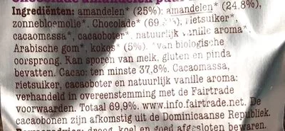 Lista de ingredientes del producto Chocolade amandelen puur met kokos Happy Chocolate 175 g