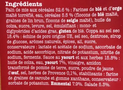 Lista de ingredientes del producto Coppa et emmental Les Delicieux 