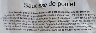 Lista de ingredientes del producto Saucisse de poulet Sans marque 1000 g