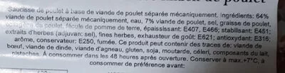 Lista de ingredientes del producto Saucisse knack de poulet Orient delice 1000g