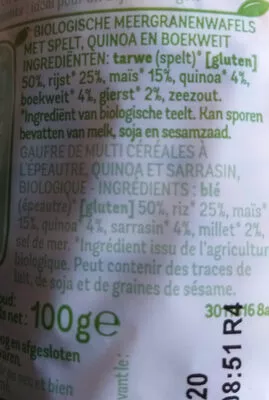 Lista de ingredientes del producto Galette epeautre Zonnatura 100 g