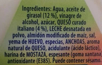 Lista de ingredientes del producto   