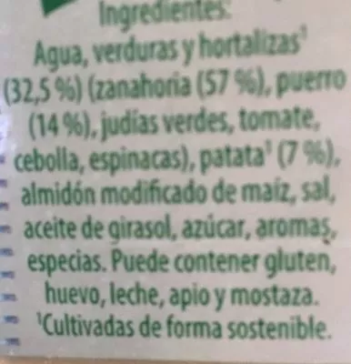 Lista de ingredientes del producto Puré de zanahoria y puerro Knorr, Ligeresa 500 ml