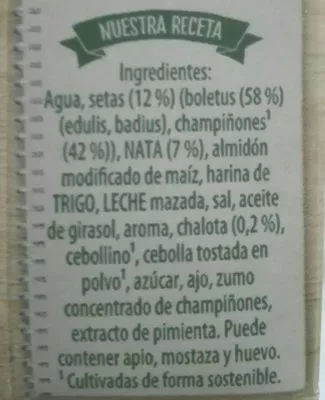 Lista de ingredientes del producto Crema de setas del bosque Knorr Knorr 500 ml