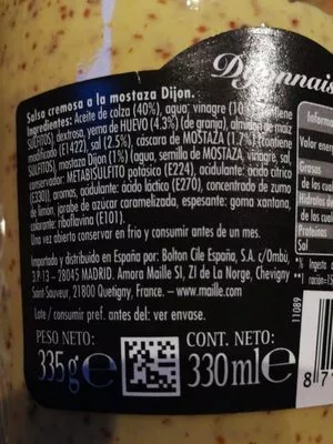 Lista de ingredientes del producto Dijonnaise Amora 