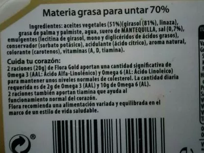 Lista de ingredientes del producto Flora Gold Margarina Terrina 250 GR Flora 