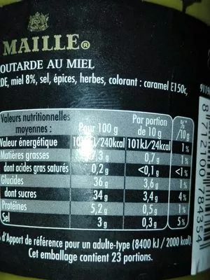 Lista de ingredientes del producto Moutarde au miel Maille 