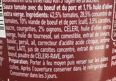 Lista de ingredientes del producto Bertolli Bertolli, Unilever 400 g (375 ml)