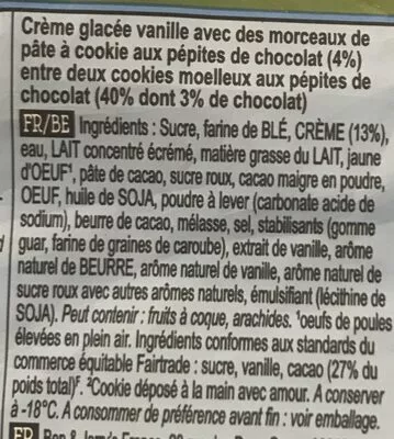 Lista de ingredientes del producto Jerry's Wich Cookie Dough Ice Cream Sandwich Ben & Jerry's 65 g / 80 ml