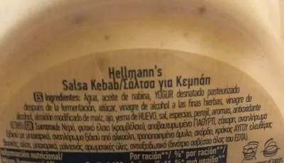 Lista de ingredientes del producto Salsa Kebab 250 ml Hellmann's 