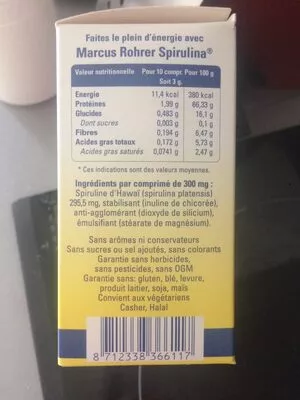 Lista de ingredientes del producto Spiruline Recharge - 540 Comprimés - Marcus Rohrer  