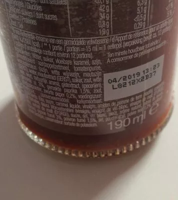 Lista de ingredientes del producto Barbecue Calvé 190ml