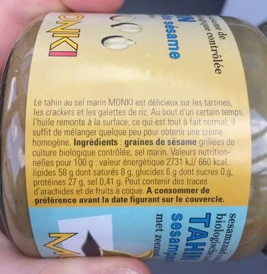 Lista de ingredientes del producto Tahin crème de sésame Monki 