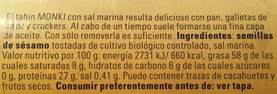 Lista de ingredientes del producto Tahin Monki 650 g