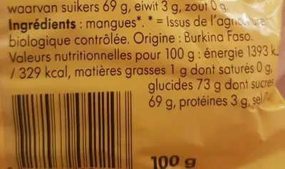 Lista de ingredientes del producto Horizon Mango Stukjes Bio Horizon 100g