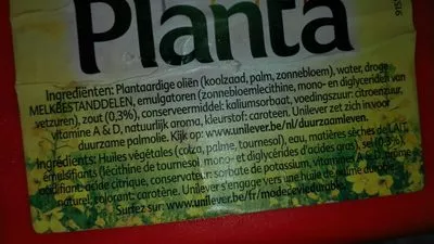 Lista de ingredientes del producto Margarine Planta Planta 1 kg.