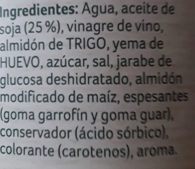 Lista de ingredientes del producto Mayonesa Ligeresa 475 ml