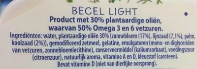 Lista de ingredientes del producto Becel Light Becel 500g