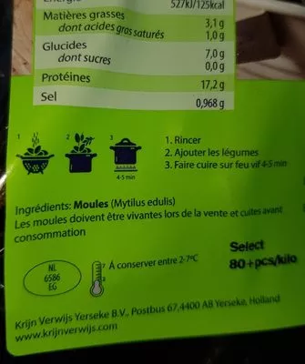 Lista de ingredientes del producto Moules  