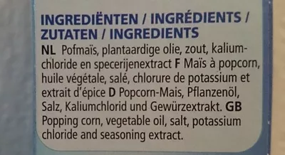 Lista de ingredientes del producto pop corn salé Jimmy's 3 X 100 g