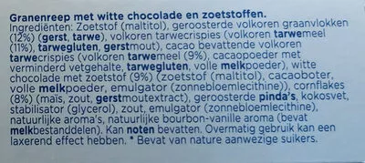 Lista de ingredientes del producto B'tween zero witte chocolade Hero 120 g