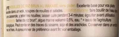 Lista de ingredientes del producto Nouilles de riz brun au wakame Terra Sana 250 g