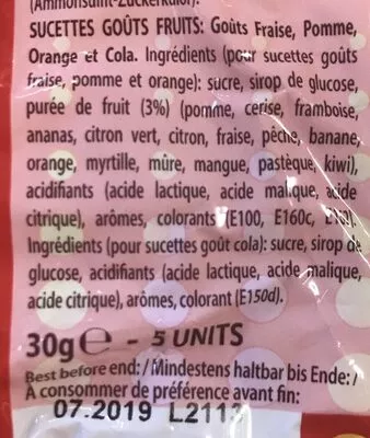 Lista de ingredientes del producto Chupa Chups Mini 5er Chupa Chups 30g